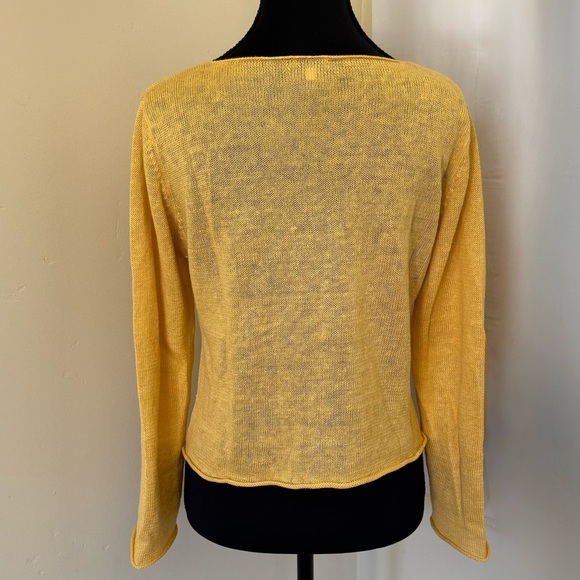 Eileen Fisher 100% Linen Pullover Boatneck Roll Hem Sweater, Yellow, Size PP - Picture 3 of 9